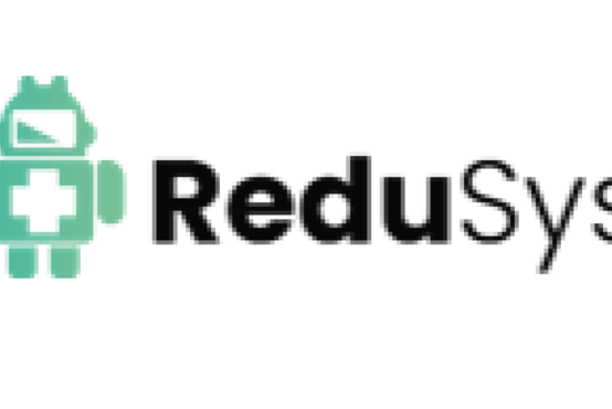 Logo von ReduSys mit grün-türkisem Roboter, weißem medizinischem Kreuz und Schriftzug „ReduSys“