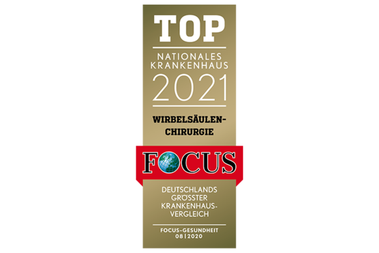 Goldenes Focus-Siegel „Top Nationales Krankenhaus 2021 Wirbelsäulenchirurgie“ für exzellente Klinikqualität