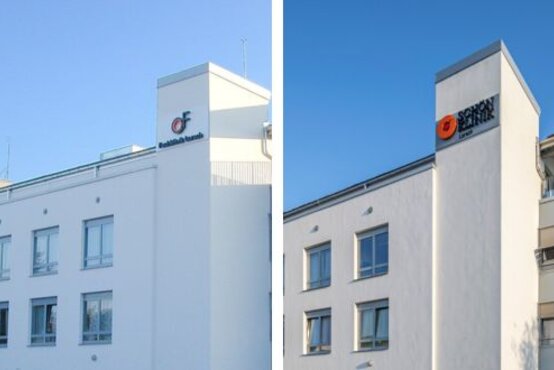 Zwei nebeneinander angeordnete Fotos zeigen die Fassade der ehemals Chirurgisch-orthopädische Fachklinik Lorsch die nun die Schön Klinik Lorsch ist
