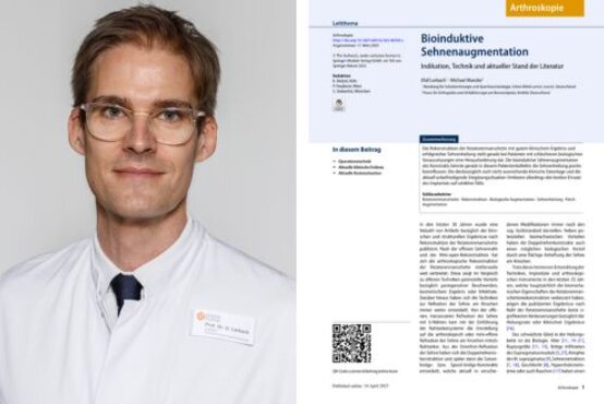 Porträt von Prof. Dr. Olaf Lorbach neben Fachartikel zu bioinduktiver Sehnenaugmentation in Arthroskopie