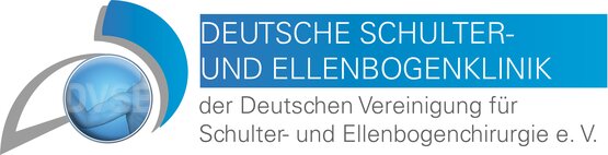 Logo „Deutsche Schulter- und Ellenbogenklinik“ mit stilisiertem blauen Schultergelenk und Schriftzug der Vereinigung