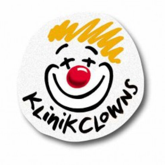 Logo der Klinikclowns: rotes, lachendes Clownsgesicht mit roter Nase und Schriftzug „KlinikClowns“ auf weißem Hintergrund