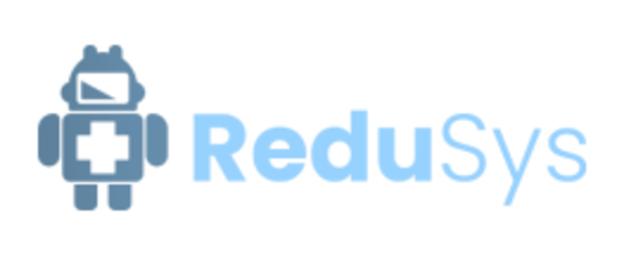Logo von ReduSys mit blauem Roboter, weißem medizinischem Kreuz und Schriftzug „ReduSys“