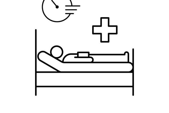 Grafische Darstellung, Patient im Bett, Plus und Stoppuhr oben