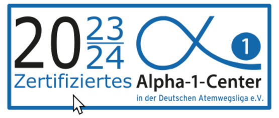 Digitales Zertifikat als zertifiziertes Alpha-1-Center 2023/2024, verliehen von der Deutschen Atemwegsliga e.V.