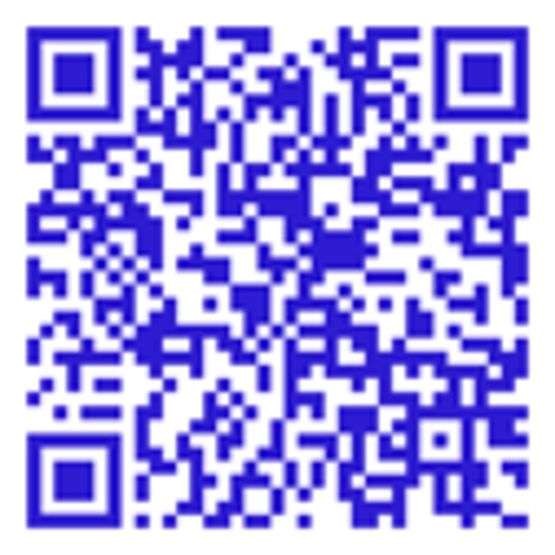 Blauer QR-Code auf weißem Hintergrund, quadratische Form mit drei großen Quadraten in den Ecken