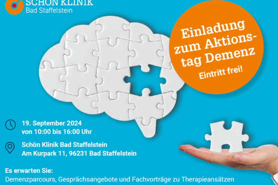 Einladung zum Aktionstag Demenz 2024 in der Schön Klinik Bad Staffelstein mit Puzzleteil-Motiv